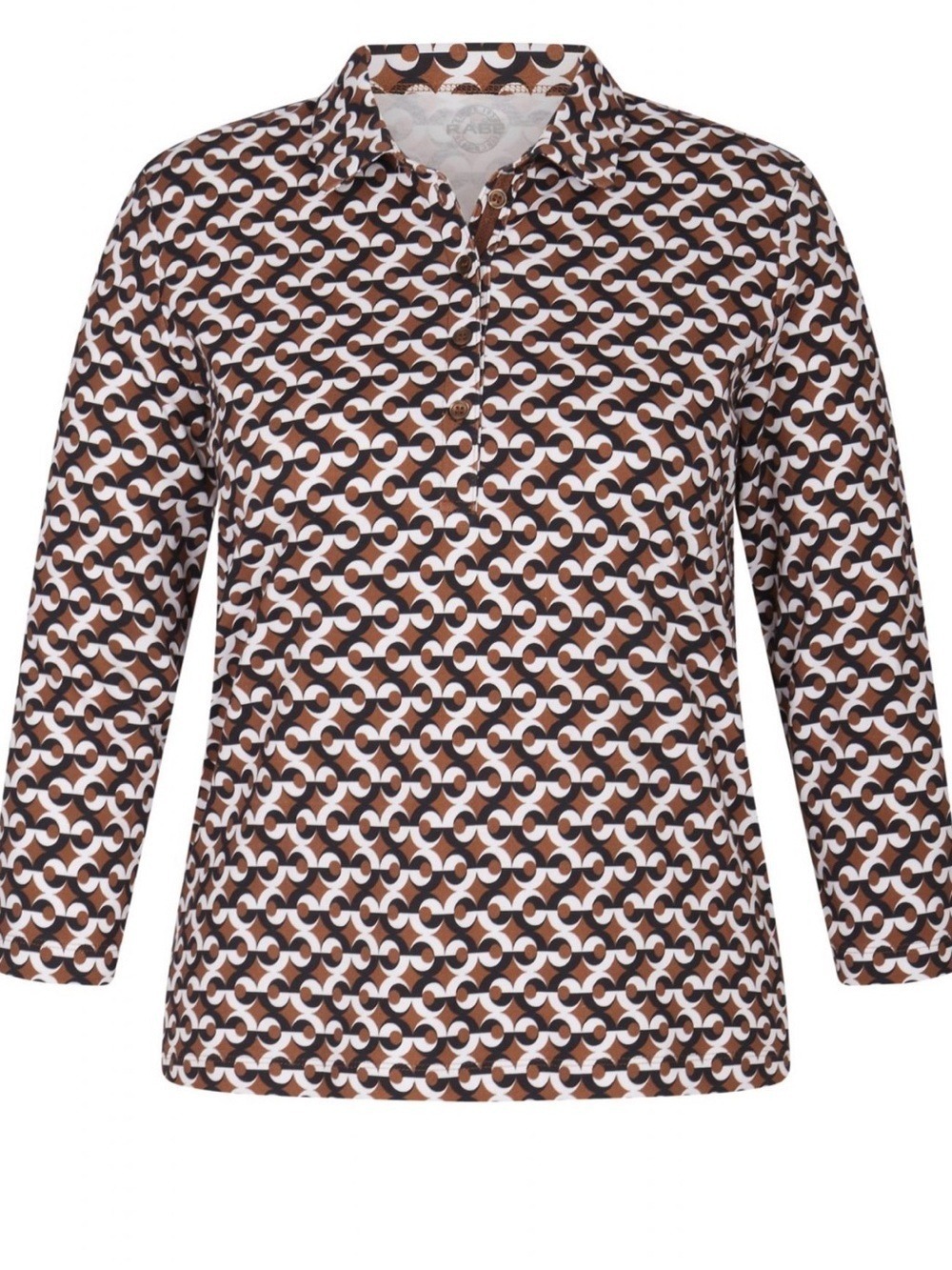 Women’s Brown Geometric Print Long-Sleeve Button-Neck Top
